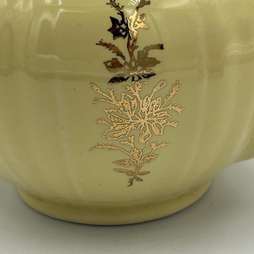 Vintage Pearl China Teapot Yellow with Lid 22K Trim And Flowers 5.5